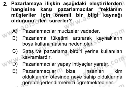 Tanıtım Ve Pazarlama Dersi 2018 - 2019 Yılı (Vize) Ara Sınav Soruları 2. Soru