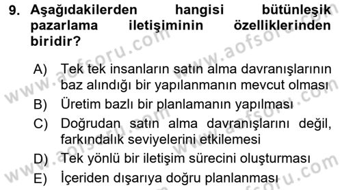 Tanıtım Ve Pazarlama Dersi 2018 - 2019 Yılı (Vize) Ara Sınav Soruları 9. Soru