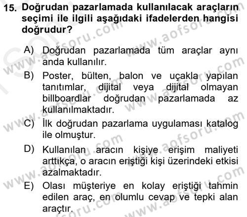 Tanıtım Ve Pazarlama Dersi 2018 - 2019 Yılı (Final) Dönem Sonu Sınav Soruları 15. Soru