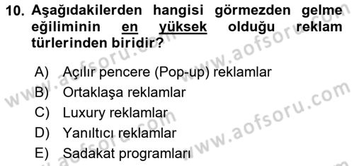 Tanıtım Ve Pazarlama Dersi 2018 - 2019 Yılı Yaz Okulu Sınav Soruları 10. Soru