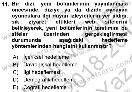 Tanıtım Ve Pazarlama Dersi 2018 - 2019 Yılı Yaz Okulu Sınav Soruları 11. Soru
