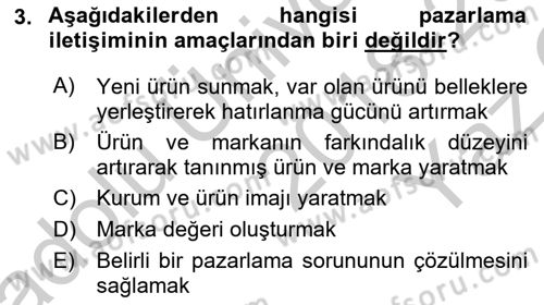 Tanıtım Ve Pazarlama Dersi 2018 - 2019 Yılı Yaz Okulu Sınav Soruları 3. Soru