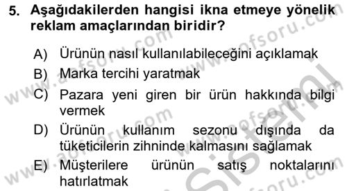 Tanıtım Ve Pazarlama Dersi 2018 - 2019 Yılı Yaz Okulu Sınav Soruları 5. Soru