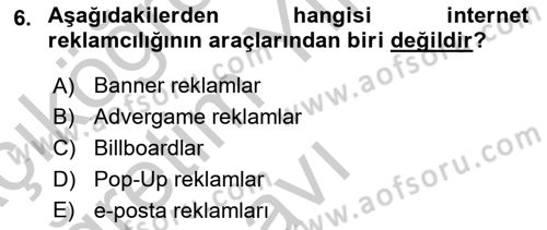 Tanıtım Ve Pazarlama Dersi 2018 - 2019 Yılı Yaz Okulu Sınav Soruları 6. Soru