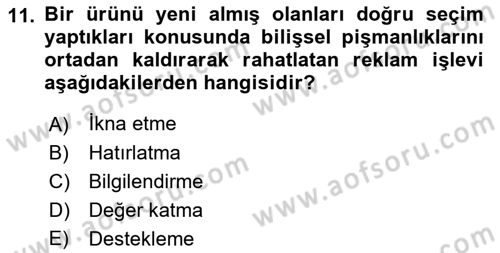 Tanıtım Ve Pazarlama Dersi 2019 - 2020 Yılı (Vize) Ara Sınav Soruları 11. Soru
