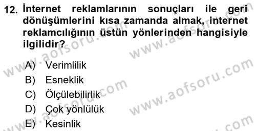 Tanıtım Ve Pazarlama Dersi 2019 - 2020 Yılı (Vize) Ara Sınav Soruları 12. Soru