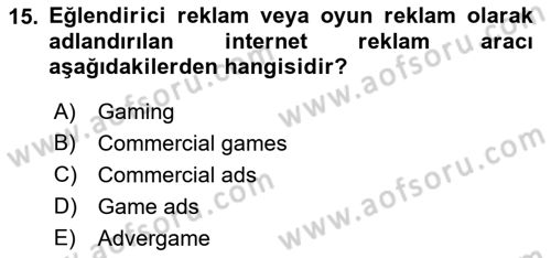 Tanıtım Ve Pazarlama Dersi 2019 - 2020 Yılı (Vize) Ara Sınav Soruları 15. Soru
