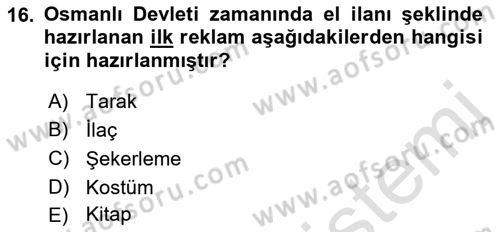 Tanıtım Ve Pazarlama Dersi 2019 - 2020 Yılı (Vize) Ara Sınav Soruları 16. Soru