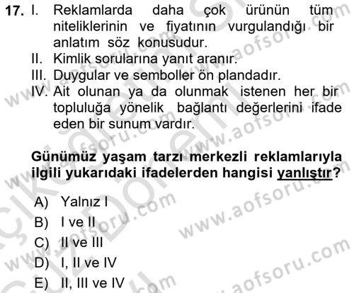 Tanıtım Ve Pazarlama Dersi 2019 - 2020 Yılı (Vize) Ara Sınav Soruları 17. Soru