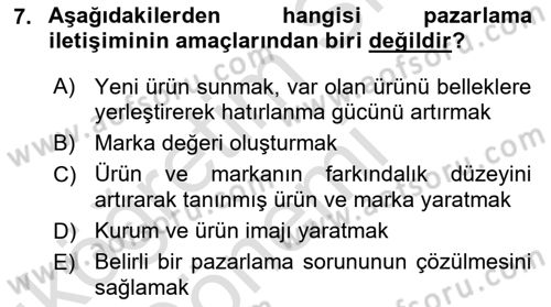 Tanıtım Ve Pazarlama Dersi 2019 - 2020 Yılı (Vize) Ara Sınav Soruları 7. Soru
