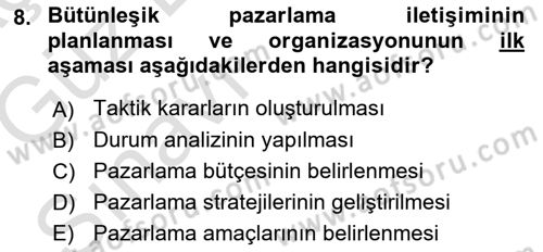 Tanıtım Ve Pazarlama Dersi 2019 - 2020 Yılı (Vize) Ara Sınav Soruları 8. Soru