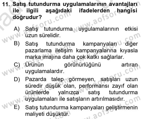 Tanıtım Ve Pazarlama Dersi 2019 - 2020 Yılı (Final) Dönem Sonu Sınav Soruları 11. Soru