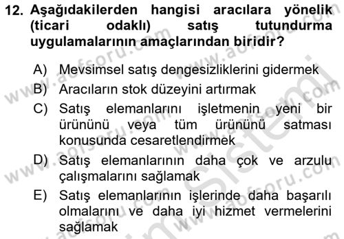 Tanıtım Ve Pazarlama Dersi 2019 - 2020 Yılı (Final) Dönem Sonu Sınav Soruları 12. Soru