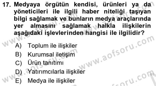 Tanıtım Ve Pazarlama Dersi 2019 - 2020 Yılı (Final) Dönem Sonu Sınav Soruları 17. Soru