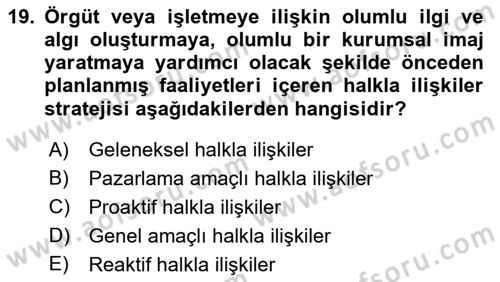 Tanıtım Ve Pazarlama Dersi 2019 - 2020 Yılı (Final) Dönem Sonu Sınav Soruları 19. Soru