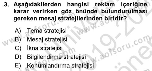 Tanıtım Ve Pazarlama Dersi 2019 - 2020 Yılı (Final) Dönem Sonu Sınav Soruları 3. Soru