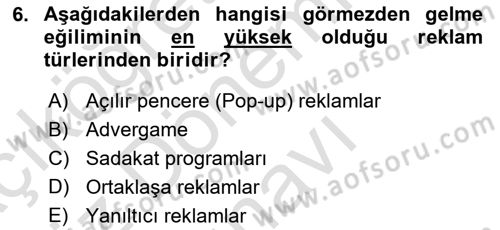 Tanıtım Ve Pazarlama Dersi 2019 - 2020 Yılı (Final) Dönem Sonu Sınav Soruları 6. Soru
