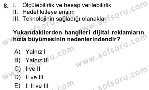 Tanıtım Ve Pazarlama Dersi 2019 - 2020 Yılı (Final) Dönem Sonu Sınav Soruları 8. Soru
