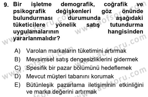 Tanıtım Ve Pazarlama Dersi 2019 - 2020 Yılı (Final) Dönem Sonu Sınav Soruları 9. Soru