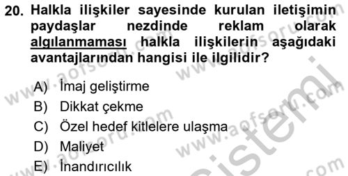 Tanıtım Ve Pazarlama Dersi 2019 - 2020 Yılı Yaz Okulu Sınav Soruları 20. Soru
