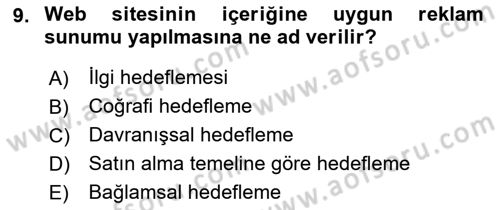 Tanıtım Ve Pazarlama Dersi 2019 - 2020 Yılı Yaz Okulu Sınav Soruları 9. Soru