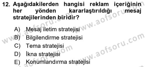 Tanıtım Ve Pazarlama Dersi Ara Sınavı Deneme Sınav Soruları 12. Soru