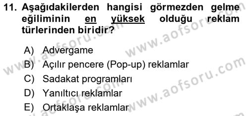 Tanıtım Ve Pazarlama Dersi 2020 - 2021 Yılı Yaz Okulu Sınav Soruları 11. Soru