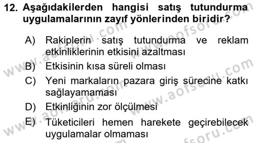 Tanıtım Ve Pazarlama Dersi 2020 - 2021 Yılı Yaz Okulu Sınav Soruları 12. Soru