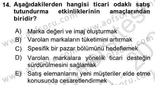 Tanıtım Ve Pazarlama Dersi 2020 - 2021 Yılı Yaz Okulu Sınav Soruları 14. Soru