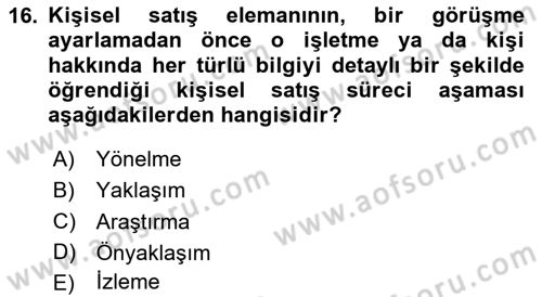 Tanıtım Ve Pazarlama Dersi 2020 - 2021 Yılı Yaz Okulu Sınav Soruları 16. Soru