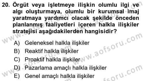 Tanıtım Ve Pazarlama Dersi 2020 - 2021 Yılı Yaz Okulu Sınav Soruları 20. Soru