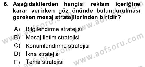 Tanıtım Ve Pazarlama Dersi 2020 - 2021 Yılı Yaz Okulu Sınav Soruları 6. Soru