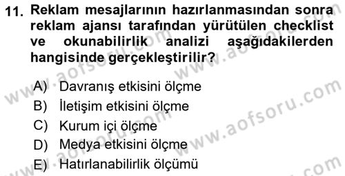 Tanıtım Ve Pazarlama Dersi 2021 - 2022 Yılı (Vize) Ara Sınav Soruları 11. Soru