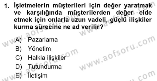 Tanıtım Ve Pazarlama Dersi 2021 - 2022 Yılı (Final) Dönem Sonu Sınav Soruları 1. Soru