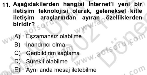 Tanıtım Ve Pazarlama Dersi 2021 - 2022 Yılı (Final) Dönem Sonu Sınav Soruları 11. Soru
