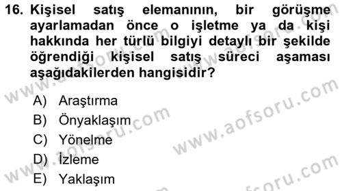 Tanıtım Ve Pazarlama Dersi 2021 - 2022 Yılı (Final) Dönem Sonu Sınav Soruları 16. Soru