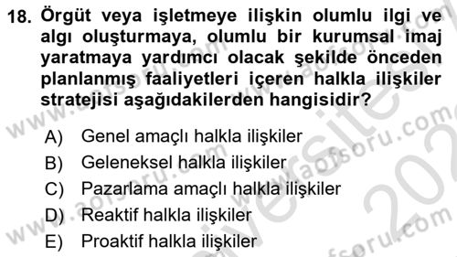 Tanıtım Ve Pazarlama Dersi 2021 - 2022 Yılı (Final) Dönem Sonu Sınav Soruları 18. Soru