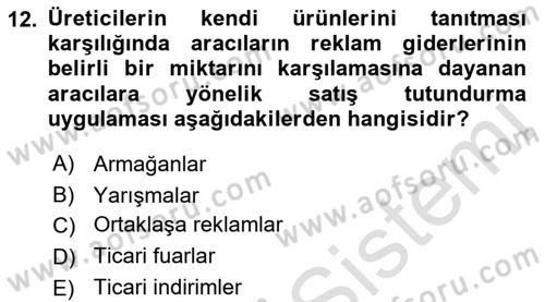 Tanıtım Ve Pazarlama Dersi 2021 - 2022 Yılı Yaz Okulu Sınav Soruları 12. Soru