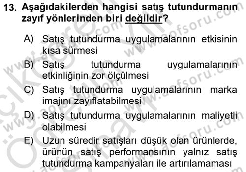 Tanıtım Ve Pazarlama Dersi 2021 - 2022 Yılı Yaz Okulu Sınav Soruları 13. Soru