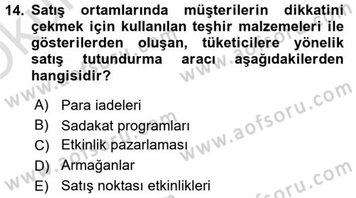 Tanıtım Ve Pazarlama Dersi 2021 - 2022 Yılı Yaz Okulu Sınav Soruları 14. Soru