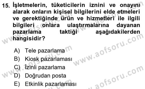 Tanıtım Ve Pazarlama Dersi 2021 - 2022 Yılı Yaz Okulu Sınav Soruları 15. Soru