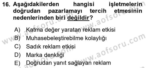 Tanıtım Ve Pazarlama Dersi 2021 - 2022 Yılı Yaz Okulu Sınav Soruları 16. Soru