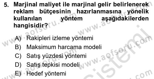 Tanıtım Ve Pazarlama Dersi 2021 - 2022 Yılı Yaz Okulu Sınav Soruları 5. Soru