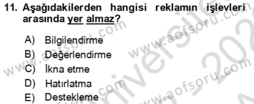 Tanıtım Ve Pazarlama Dersi 2022 - 2023 Yılı (Vize) Ara Sınavı 11. Soru