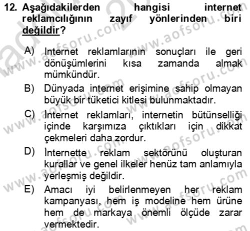 Tanıtım Ve Pazarlama Dersi 2022 - 2023 Yılı (Vize) Ara Sınavı 12. Soru