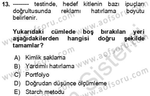 Tanıtım Ve Pazarlama Dersi 2022 - 2023 Yılı (Vize) Ara Sınavı 13. Soru