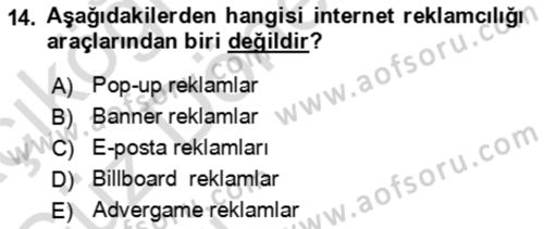 Tanıtım Ve Pazarlama Dersi 2022 - 2023 Yılı (Vize) Ara Sınavı 14. Soru