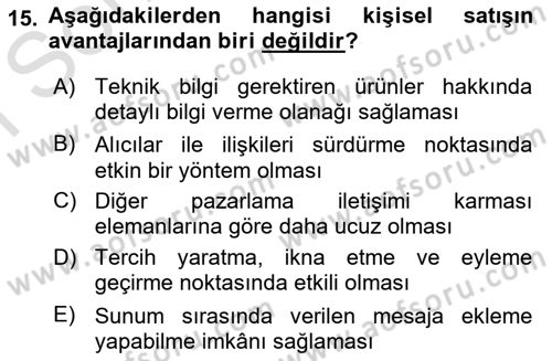 Tanıtım Ve Pazarlama Dersi 2022 - 2023 Yılı (Final) Dönem Sonu Sınav Soruları 15. Soru