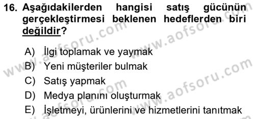 Tanıtım Ve Pazarlama Dersi 2022 - 2023 Yılı (Final) Dönem Sonu Sınav Soruları 16. Soru
