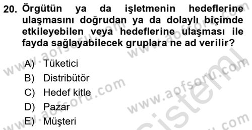 Tanıtım Ve Pazarlama Dersi 2022 - 2023 Yılı (Final) Dönem Sonu Sınav Soruları 20. Soru